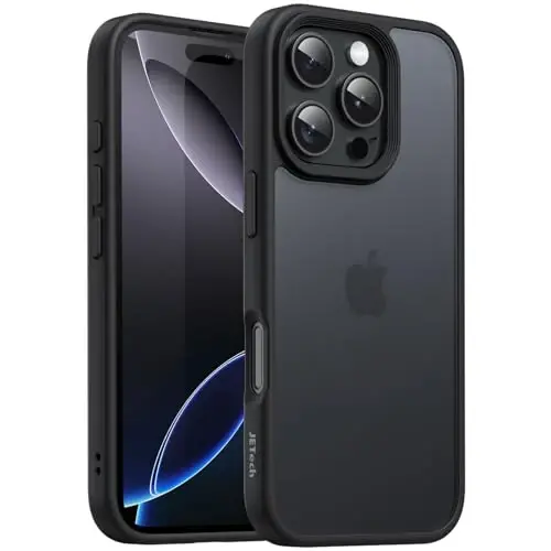 JETech Matte Case for iPhone 16 Pro 6.3-Inch, Shockproof Military Grade Drop Protection, Frosted Translucent Back Phone Cover, Anti-Fingerprint (Black) - 1