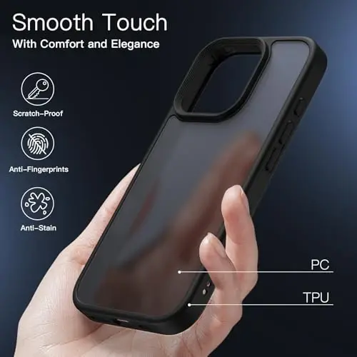 JETech Matte Case for iPhone 16 Pro 6.3-Inch, Shockproof Military Grade Drop Protection, Frosted Translucent Back Phone Cover, Anti-Fingerprint (Black) - 4