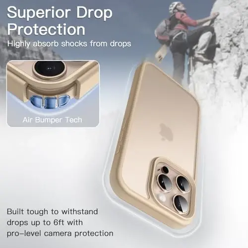 JETech Matte Case for iPhone 16 Pro 6.3-Inch, Shockproof Military Grade Drop Protection, Frosted Translucent Back Phone Cover, Anti-Fingerprint (Desert Titanium) - 3