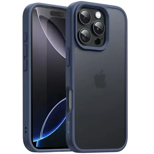 JETech Matte Case for iPhone 16 Pro 6.3-Inch, Shockproof Military Grade Drop Protection, Frosted Translucent Back Phone Cover, Anti-Fingerprint (Storm Blue) 