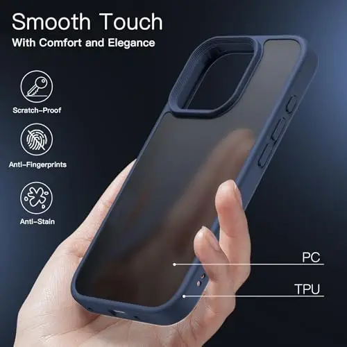 JETech Matte Case for iPhone 16 Pro Max 6.9-Inch, Shockproof Military Grade Drop Protection, Frosted Translucent Back Phone Cover, Anti-Fingerprint (Storm Blue) - 4