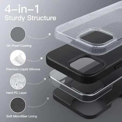 JETech Silicone Case for iPhone 15 Pro, Black | Silky Soft Touch, Shockproof Protection, Scratch Resistant, Microfiber Lining - 3