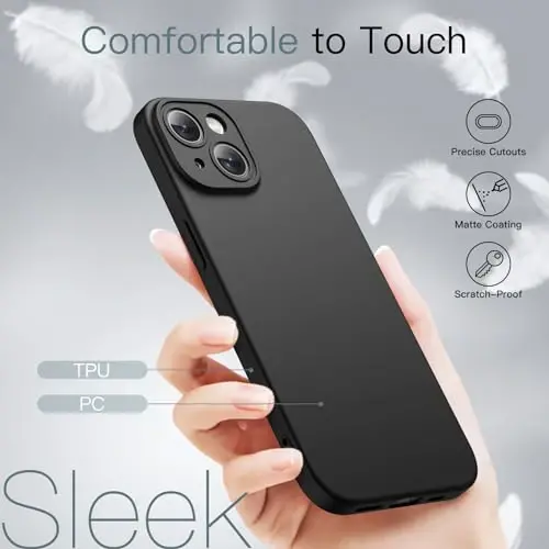 JETech Slim Case for iPhone 15 6.1-Inch with Camera Lens Full Cover Protection, Ultra-Thin Lightweight Matte Finish Minimalist Protective Phone Cover (Black) - 5