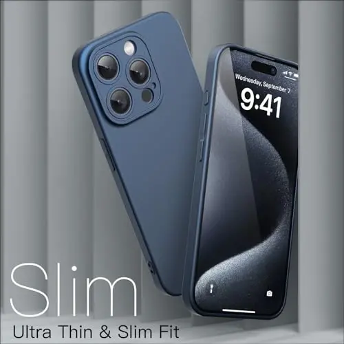 JETech Slim Case for iPhone 15 Pro Max 6.7-Inch with Camera Lens Full Cover Protection, Ultra-Thin Lightweight Matte Finish Minimalist Protective Phone Cover (Blue Titanium) - 3