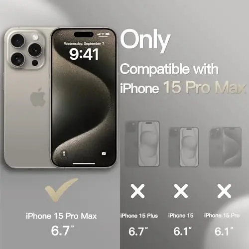 JETech Slim Case for iPhone 15 Pro Max 6.7-Inch with Camera Lens Full Cover Protection, Ultra-Thin Lightweight Matte Finish Minimalist Protective Phone Cover (Natural Titanium) - JETECH (1)