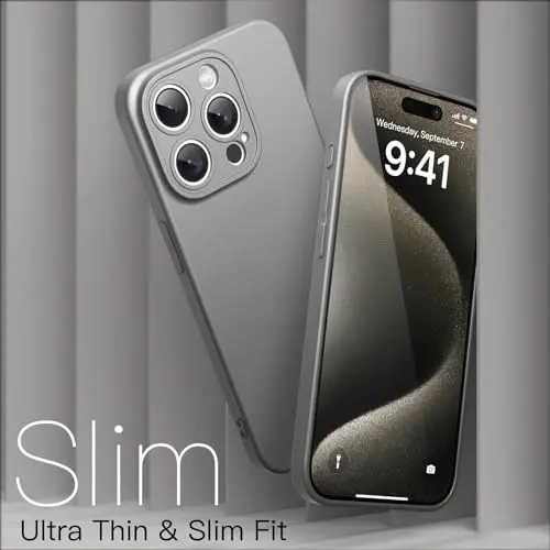 JETech Slim Case for iPhone 15 Pro Max 6.7-Inch with Camera Lens Full Cover Protection, Ultra-Thin Lightweight Matte Finish Minimalist Protective Phone Cover (Natural Titanium) - 3