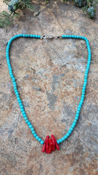 JEWELLERY Coral Natural Stone Turquoise Necklace - 1