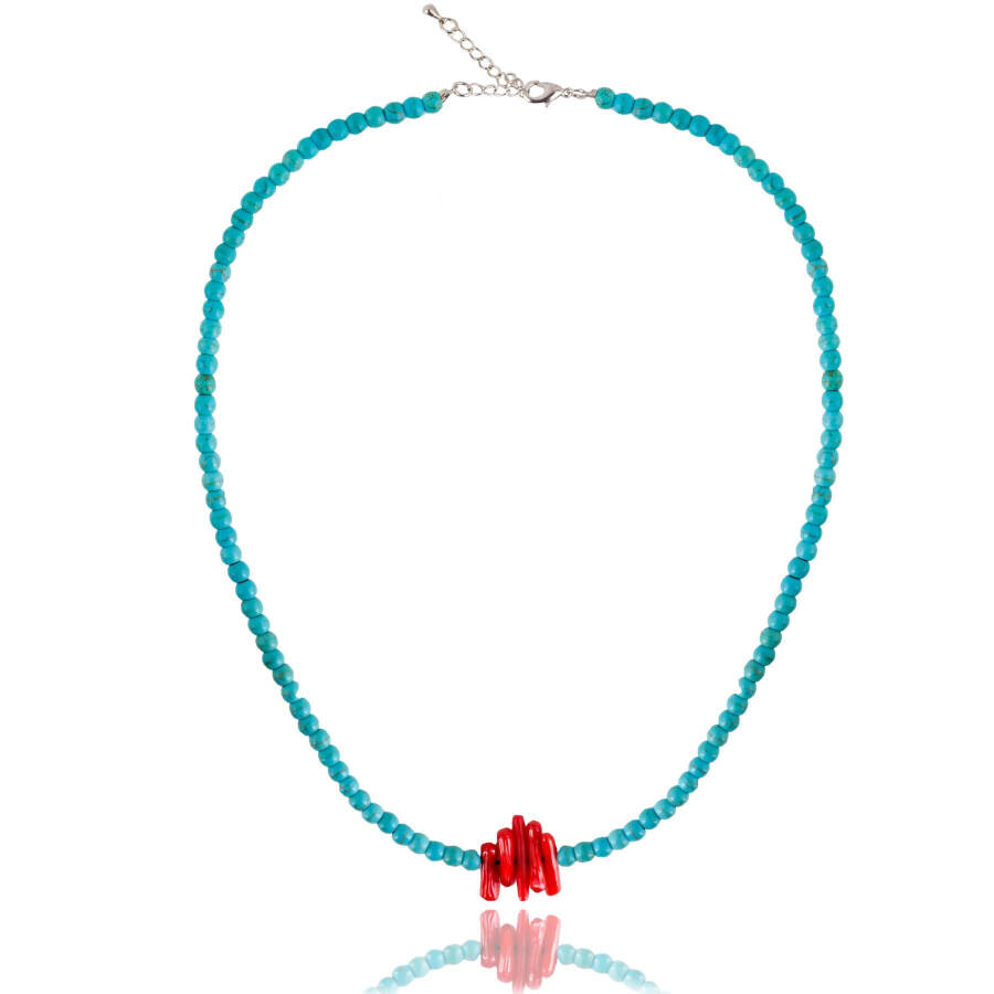 JEWELLERY Coral Natural Stone Turquoise Necklace - 2