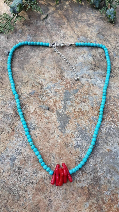 JEWELLERY Coral Natural Stone Turquoise Necklace - 4