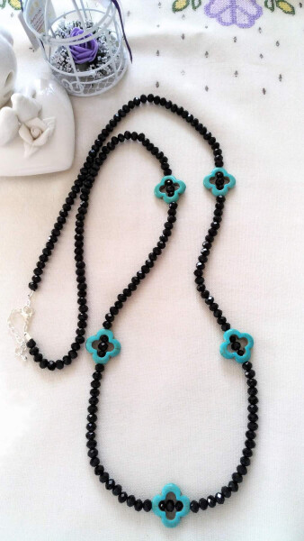 JEWELLERY Custom Designed Crystal and Turquoise Long Ladies Necklace - 2