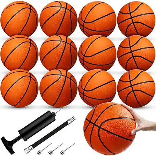 Jexine 12 Pcs Basketball Official Rubber Basketball Bulk Outdoor with Air Pump Arcade Game Indoor Match for Adult Youth Swimming Pool Game Training - 1