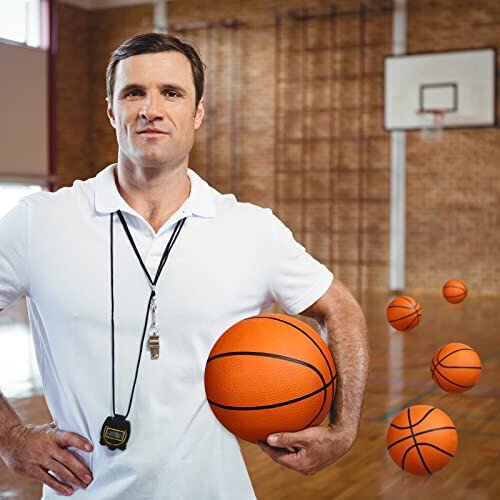 Jexine 12 Pcs Basketball Official Rubber Basketball Bulk Outdoor with Air Pump Arcade Game Indoor Match for Adult Youth Swimming Pool Game Training - 4