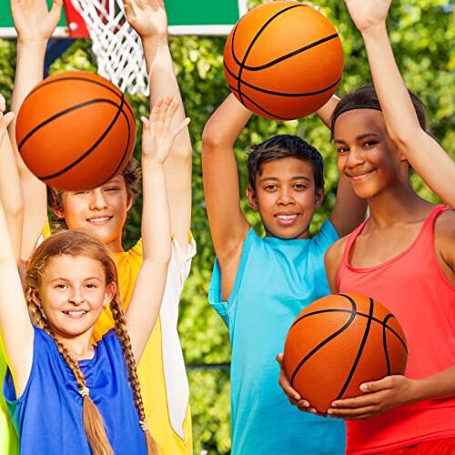 Jexine 12 Pcs Basketball Official Rubber Basketball Bulk Outdoor with Air Pump Arcade Game Indoor Match for Adult Youth Swimming Pool Game Training - 6