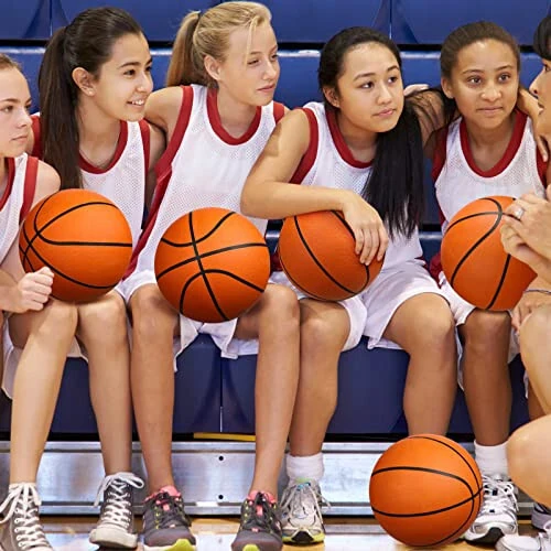 Jexine 12 Pcs Basketball Official Rubber Basketball Bulk Outdoor Basketball with Air Pump Junior Arcade Game Indoor Match Basketball for Adult Youth Swimming Pool Basketball Game Training (Size 6) - 5