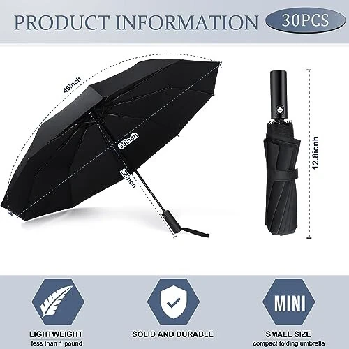 Jexine Automatic Open Close Umbrella Bulk 10 Ribs Portable Travel Windproof Compact Strong Light Folding Umbrellas for Rain Car Backpack, Black - Jexine (1)