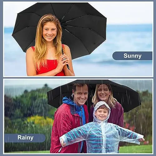 Jexine Automatic Open Close Umbrella Bulk 10 Ribs Portable Travel Windproof Compact Strong Light Folding Umbrellas for Rain Car Backpack, Black - 4