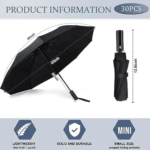 Jexine Automatic Open Close Umbrella Bulk 10 Ribs Portable Travel Windproof Compact Strong Light Folding Umbrellas for Rain Car Backpack, Black - 2