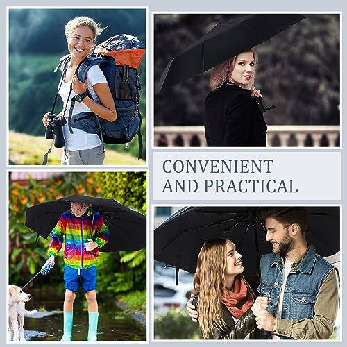 Jexine 30 Pcs Portable Travel Umbrella Bulk 10 Ribs Windproof Automatic Open Close Compact Umbrella Strong Light Folding Umbrella for Rain Car Backpack, Black - 5