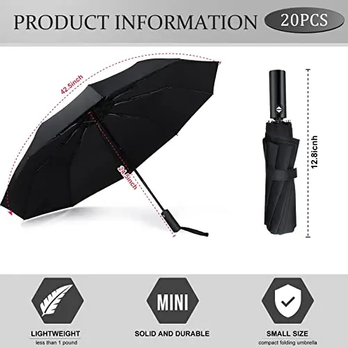 Jexine Automatic Open Close Umbrella Bulk 10 Ribs Portable Travel Windproof Compact Strong Light Folding Umbrellas for Rain Car Backpack, Black - JEXINE (1)