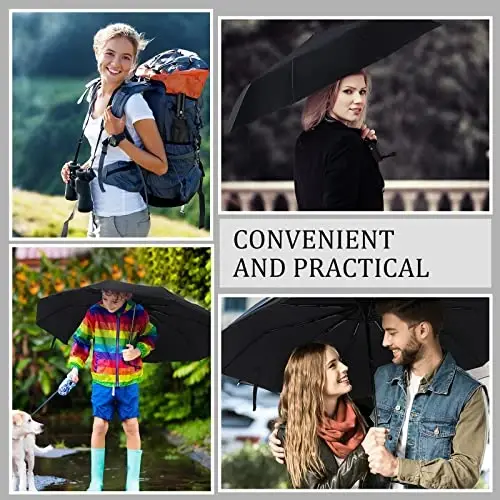 Jexine Automatic Open Close Umbrella Bulk 10 Ribs Portable Travel Windproof Compact Strong Light Folding Umbrellas for Rain Car Backpack, Black - 6