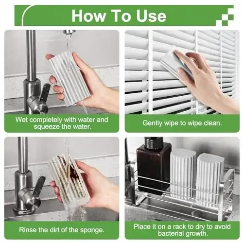 Jeymei 4-Pack Damp Clean Duster Sponge, Sponge Cleaning Brush, Blinds, Shisha, Baseboards, Vents, Railings, Oynalar, Window Track Grooves va Faucets (Kulrang) tozalash uchun daster - 3