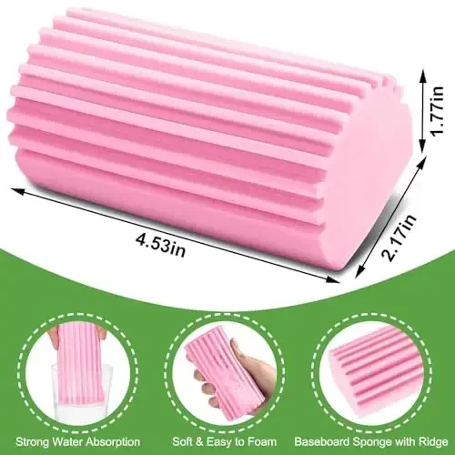 Jeymei 4-Pack Damp Clean Duster Sponge, Sponge Cleaning Brush, Duster for Cleaning Blinds, Glass, Baseboards, Vents, Railings, Mirrors, Window Track Grooves and Faucets. Pink Non-Scratch Sponges - 1