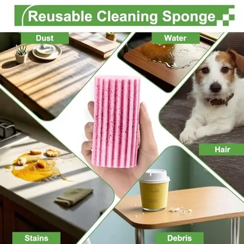 Jeymei 4-Pack Damp Clean Duster Sponge, Sponge Cleaning Brush, Duster for Cleaning Blinds, Glass, Baseboards, Vents, Railings, Mirrors, Window Track Grooves and Faucets Pink Non-Scratch Sponges - 3