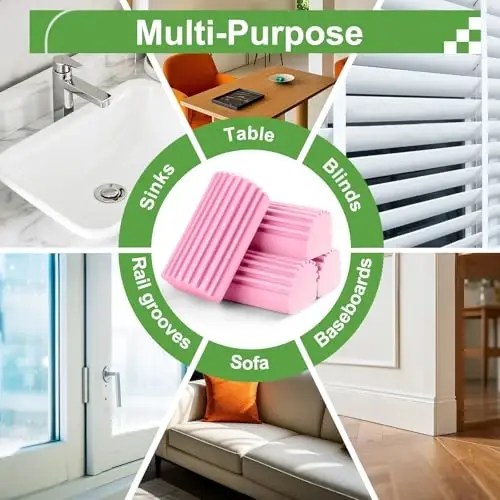 Jeymei 4-Pack Damp Clean Duster Sponge, Sponge Cleaning Brush, Duster for Cleaning Blinds, Glass, Baseboards, Vents, Railings, Mirrors, Window Track Grooves and Faucets Pink Non-Scratch Sponges - 4
