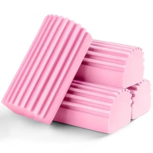 Jeymei 4-Pack Damp Clean Duster Sponge, Sponge Cleaning Brush, Duster for Cleaning Blinds, Glass, Baseboards, Vents, Railings, Mirrors, Window Track Grooves and Faucets Pink Non-Scratch Sponges - 6