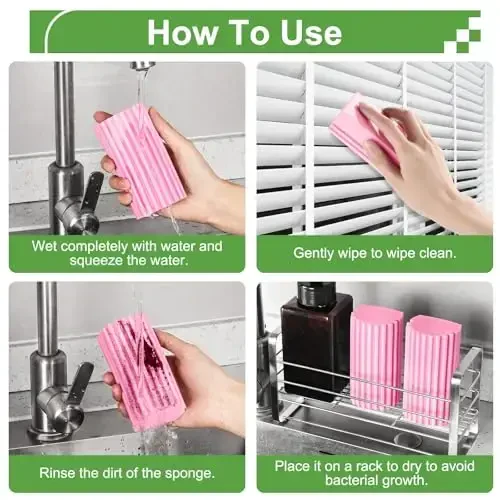 Jeymei 4-Pack Damp Clean Duster Sponge, Sponge Cleaning Brush, Duster for Cleaning Blinds, Glass, Baseboards, Vents, Railings, Mirrors, Window Track Grooves and Faucets Pink Non-Scratch Sponges - Modazone (1)