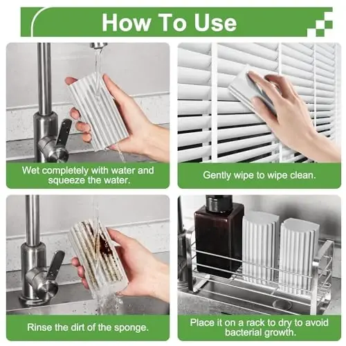 Jeymei 8-Pack Damp Clean Duster Sponge, Sponge Cleaning Brush, Duster for Cleaning Blinds, Glass, Baseboards, Vents, Railings, Mirrors, Window Track Grooves and Faucets - 3