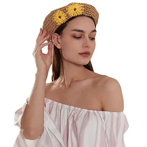 JH JOEJERRY Straw Beret Summer French Beret Hats for Women Artist Crochet Beret - Modazone (1)