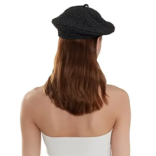 JH JOEJERRY Straw Beret Summer French Beret Hats for Women Artist Crochet Beret - 3