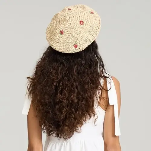 JH JOEJERRY Straw Beret Summer French Beret Hats for Women Artist Crochet Beret - 4