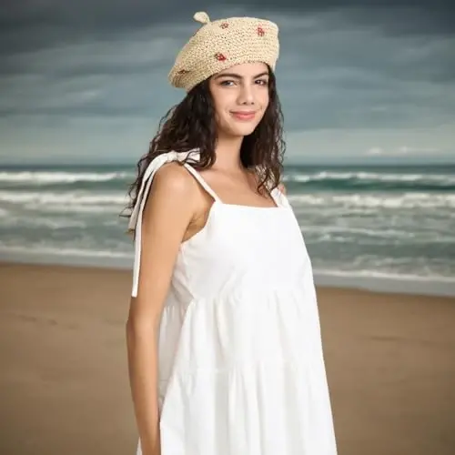JH JOEJERRY Straw Beret Summer French Beret Hats for Women Artist Crochet Beret - JH JOEJERRY (1)