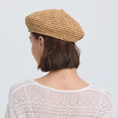JH JOEJERRY Straw Beret Summer French Beret Hats for Women Artist Crochet Beret - 3