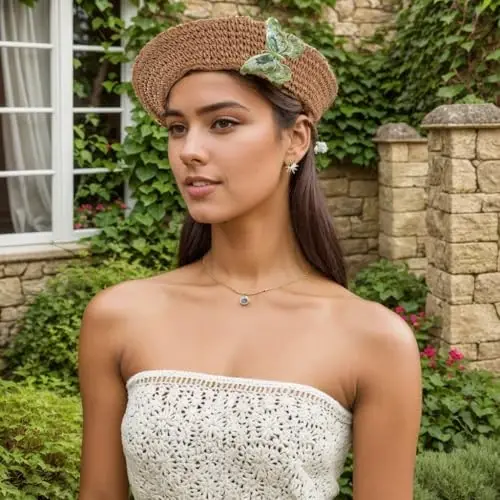 JH JOEJERRY Straw Beret Summer French Beret Hats for Women Artist Crochet Beret - 4