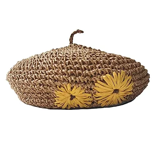 JH JOEJERRY Straw Beret Summer French Beret Hats for Women Artist Crochet Beret - 4
