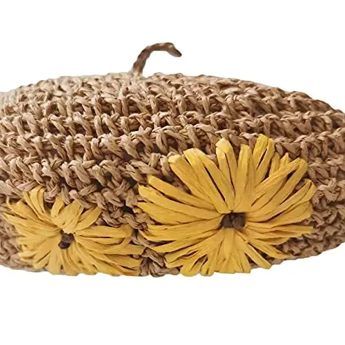 JH JOEJERRY Straw Beret Summer French Beret Hats for Women Artist Crochet Beret - 5