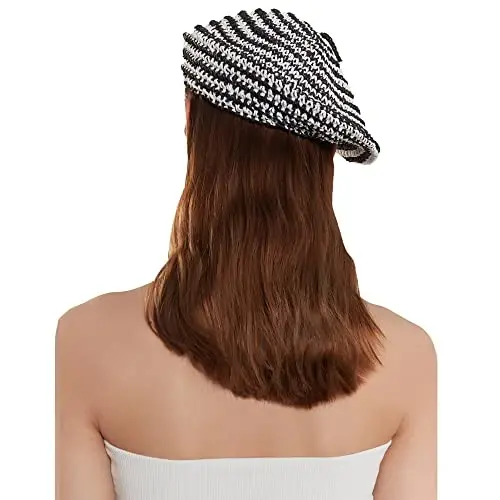 JH JOEJERRY Straw Beret Summer French Beret Hats for Women Artist Crochet Beret - 3