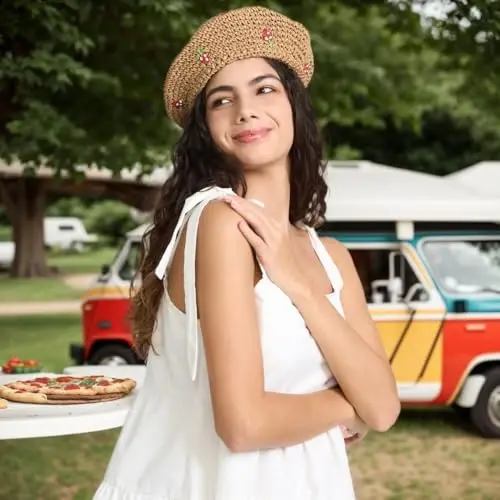 JH JOEJERRY Straw Beret Summer French Beret Hats for Women Artist Crochet Beret - 2