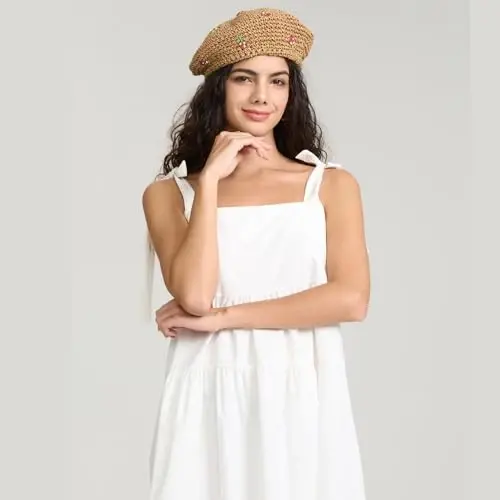 JH JOEJERRY Straw Beret Summer French Beret Hats for Women Artist Crochet Beret - 3