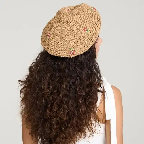 JH JOEJERRY Straw Beret Summer French Beret Hats for Women Artist Crochet Beret - 5