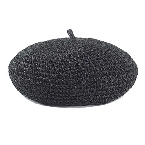 JH JOEJERRY Straw Beret Summer French Beret Hats for Women Artist Crochet Beret - 4