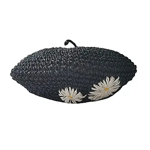 JH JOEJERRY Straw Beret Summer French Beret Hats for Women Artist Crochet Beret - 4