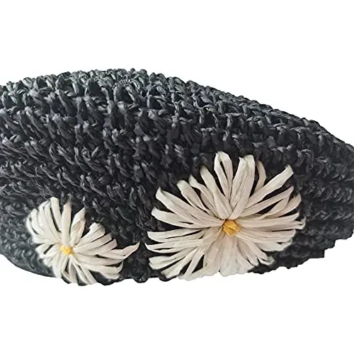 JH JOEJERRY Straw Beret Summer French Beret Hats for Women Artist Crochet Beret - 6