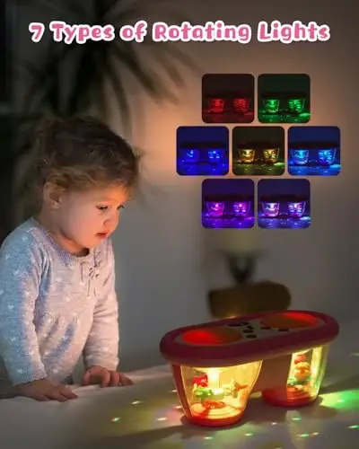 Jhoprcin Baby Toys for 6 to 12 Months: 7 Models Pink Rotating Light Up Drum Musical Instruments for 12-18 Months Kids, Tummy Time Toys for Baby 0-3-6-9 Months, Walker for Boy Girl Gifts - 2