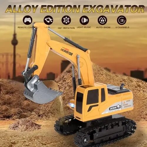 Jiakora 3-in-1 Remote Control Excavator Toy for Boys, 14-CH RC Construction Vehicle with 2 Rechargeable Batteries, Alloy Shovel, Drill & Grapple, Best Gifts for Kids Ages 3-5 4-7 6-8 9 10 12 Years Old - Jiakora (1)