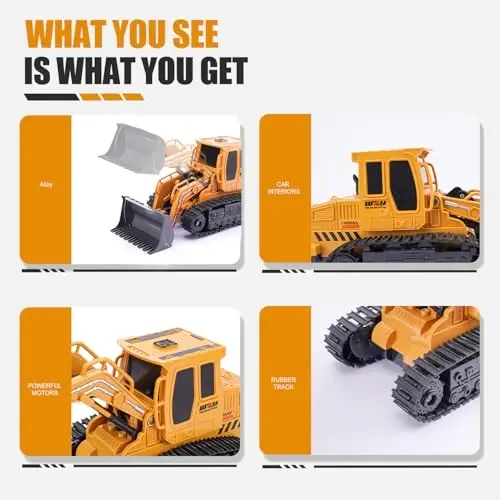 Jiakora Remote Control Front Loader - Metal Shovel, LED Working Lights, Music & 2 Rechargeable Batteries, Construction Toys for Boys Age 4 5 6 7 8 Birthday Gift - 4