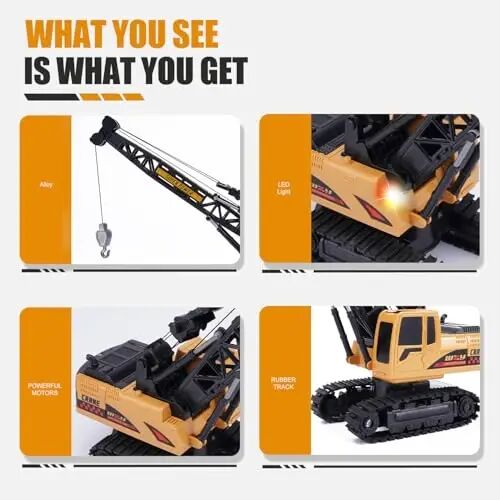Jiakora Remote Control Crane Toy, 1: 14 Scale RC Construction Vehicle with Metal Hook & 2 Batteries Included - Realistic Engineering Toy Truck, for Boys Girls 3 4 5 6 7 8 Years Old - 6
